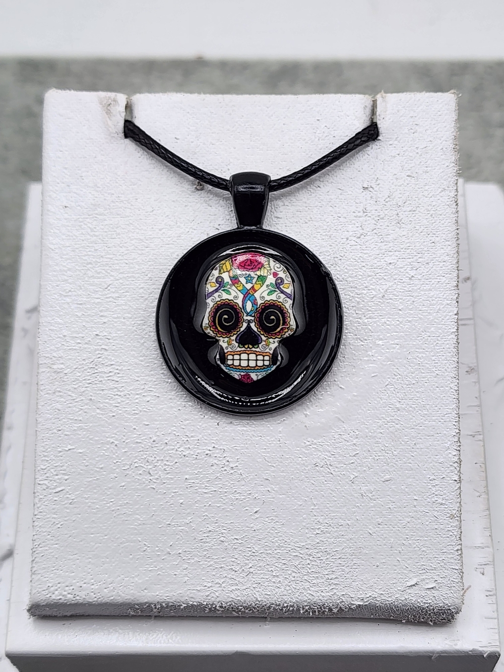 Black Day of the Dead Sugar Skull Pendant Necklace